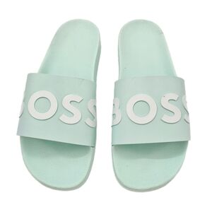 BOSS Bay Logo Slide Sandals Turquoise Aqua Mens EU 44 US 11
